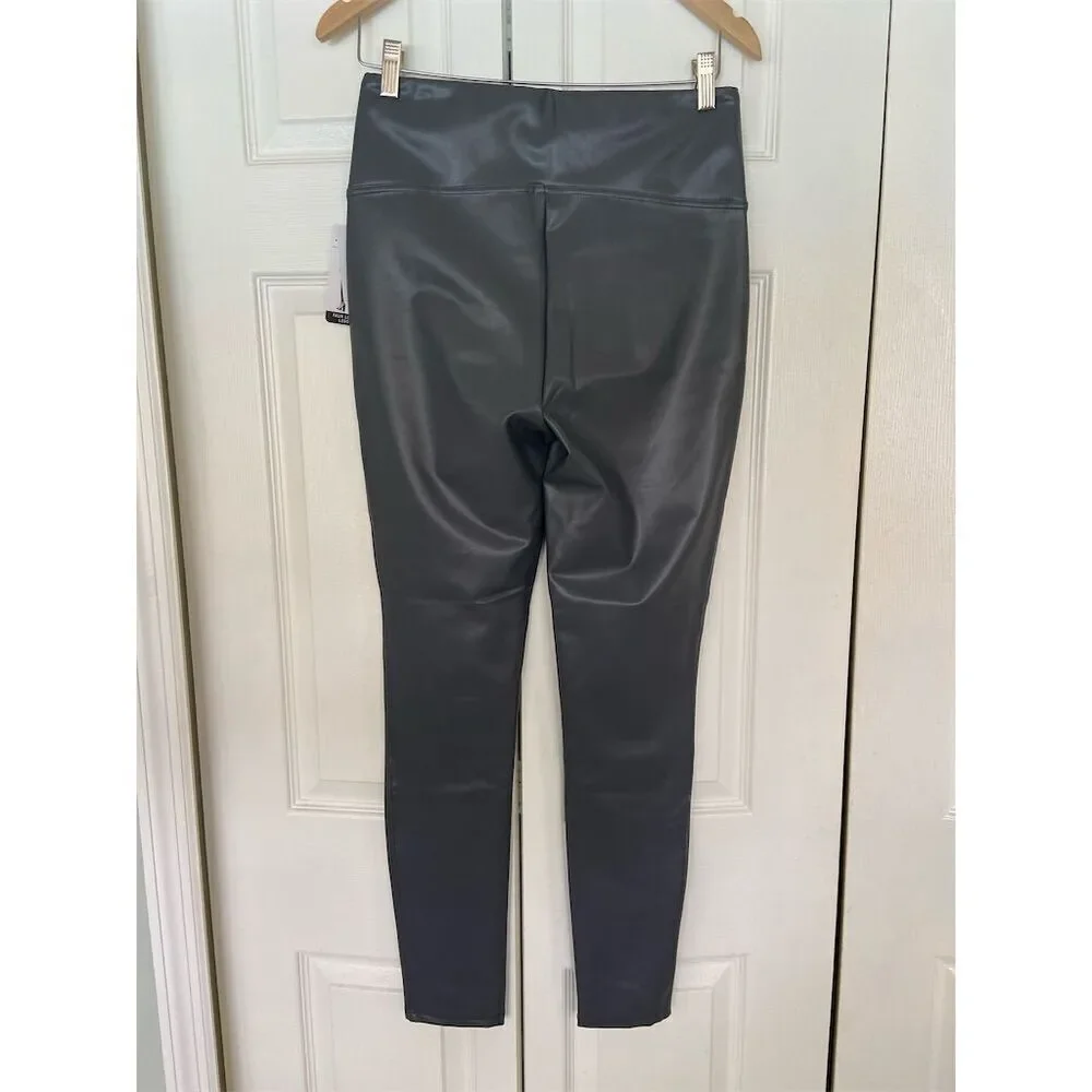 7 For All Mankind Women's Grey High-Waisted faux leather leggings Size M